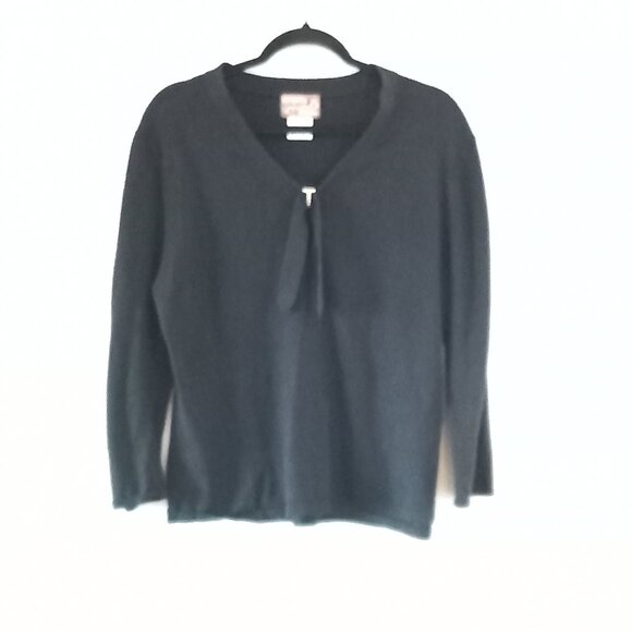 April Cornell Sweaters - APRIL CORNELL black knit top with jewels detail